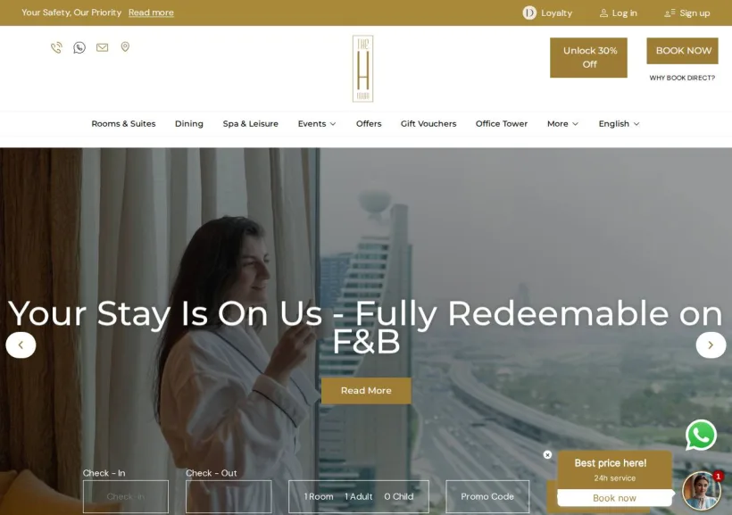 Schermata della pagina offerta di The H Dubai