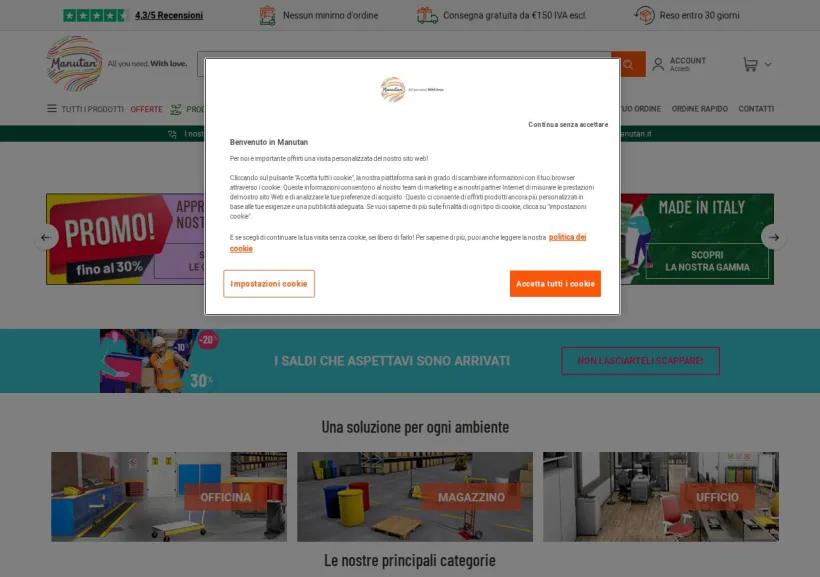 Schermata della pagina offerta di Manutan