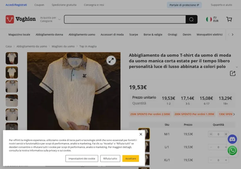 Schermata della pagina offerta di Voghion