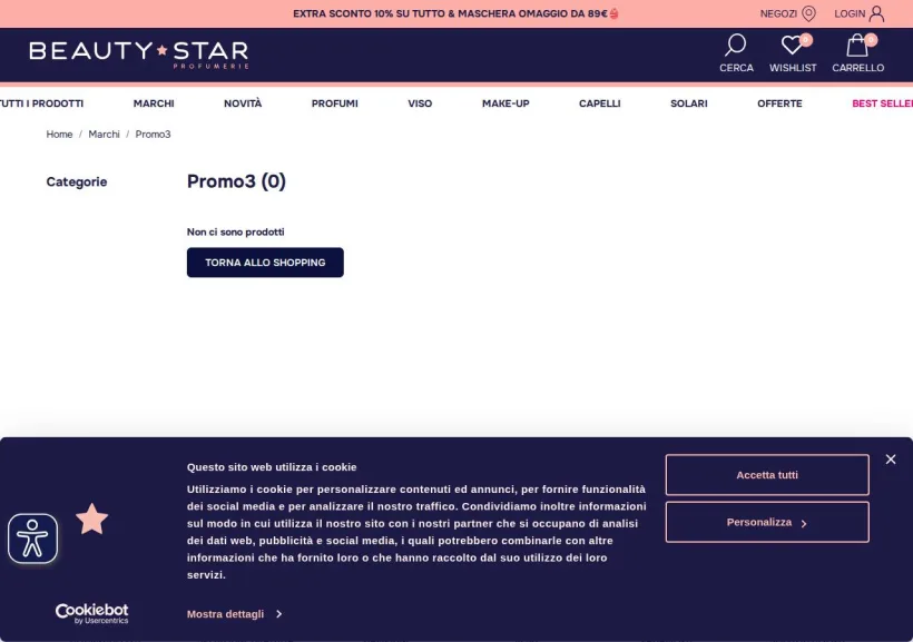 Schermata della pagina offerta di Beauty Star