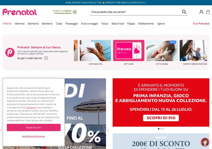 Schermata della pagina offerta di Prenatal