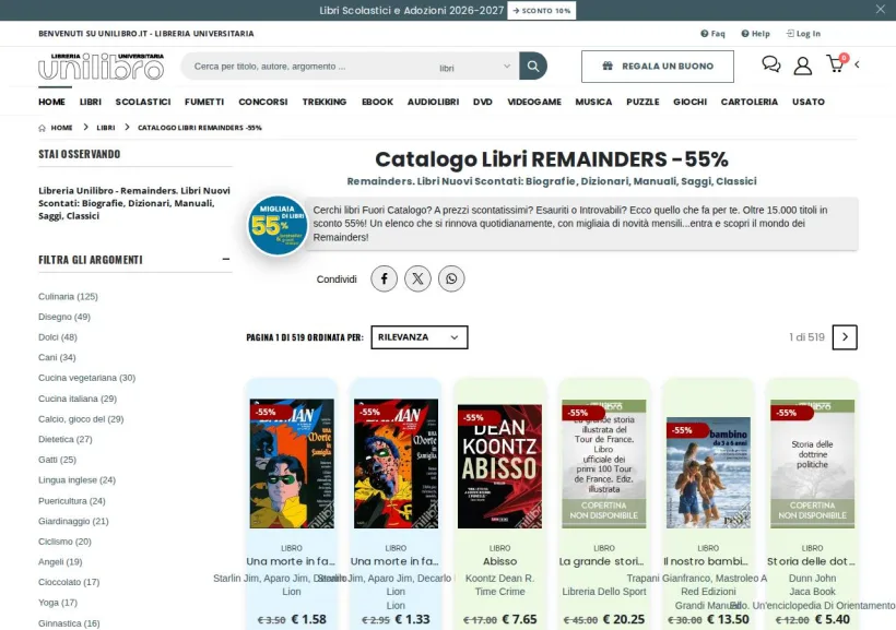 Schermata della pagina offerta di Unilibro