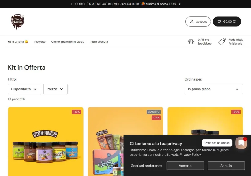 Schermata della pagina offerta di ChocoZero