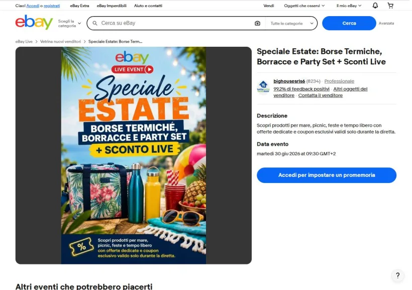 Schermata della pagina offerta di eBay