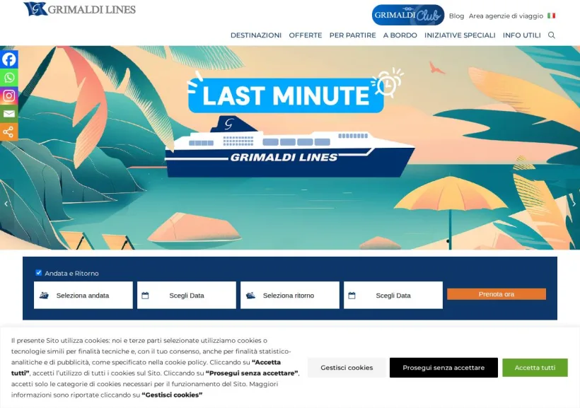 Schermata della pagina offerta di Grimaldi Lines