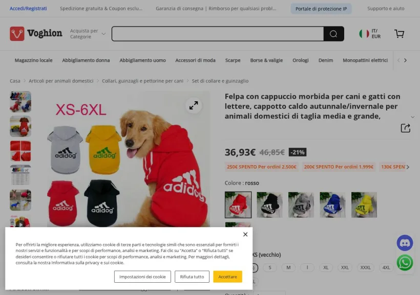 Schermata della pagina offerta di Voghion