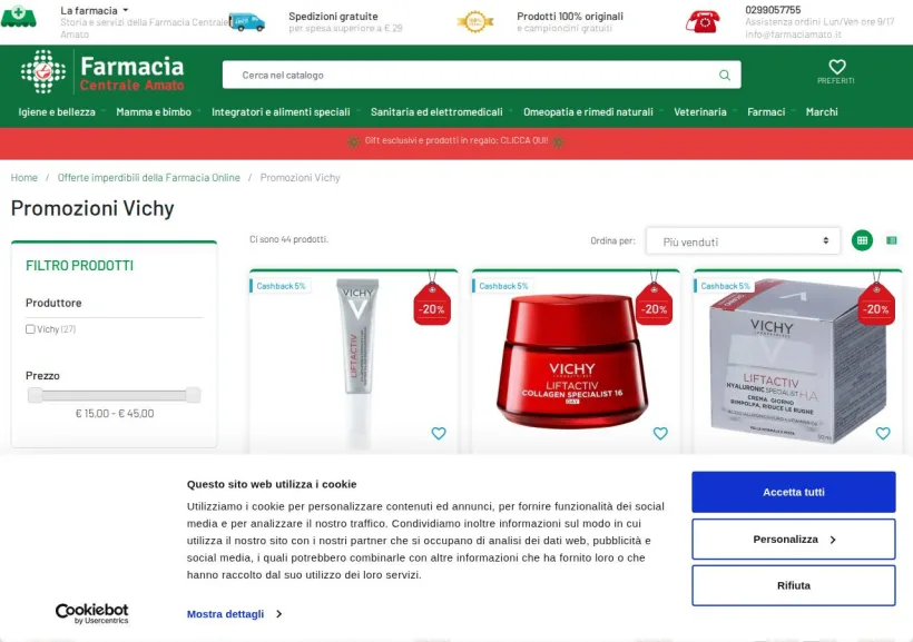 Schermata della pagina offerta di Farmacia Amato