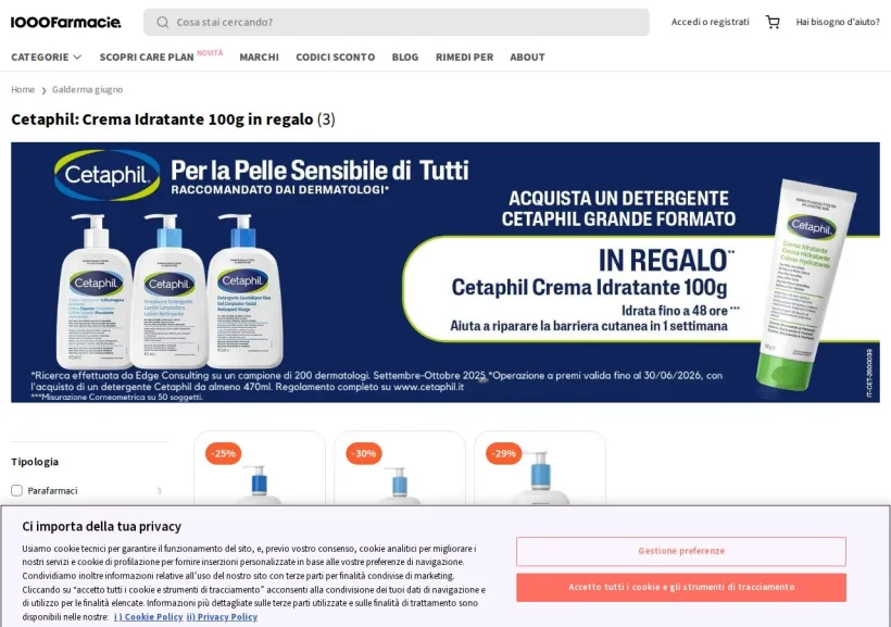 Schermata della pagina offerta di 1000Farmacie