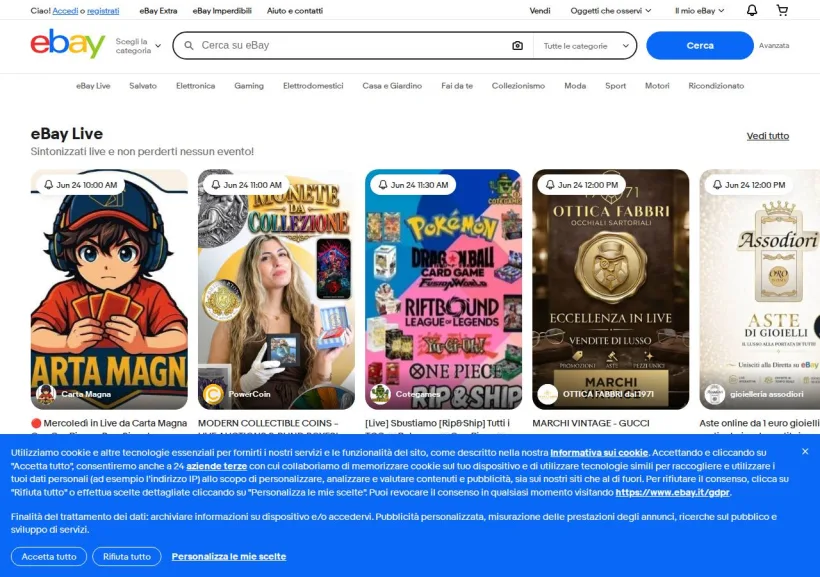 Schermata della pagina offerta di eBay
