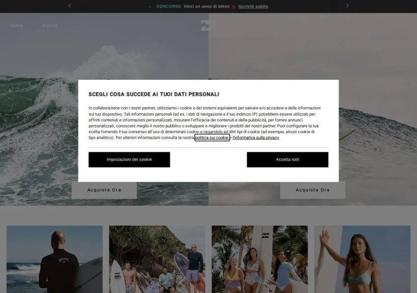 Schermata della pagina offerta di Billabong