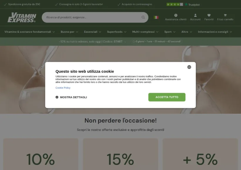 Schermata della pagina offerta di Vitamin Express