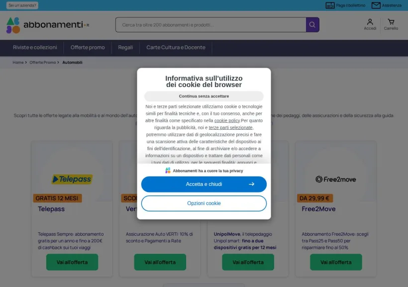 Schermata della pagina offerta di Abbonamenti.it