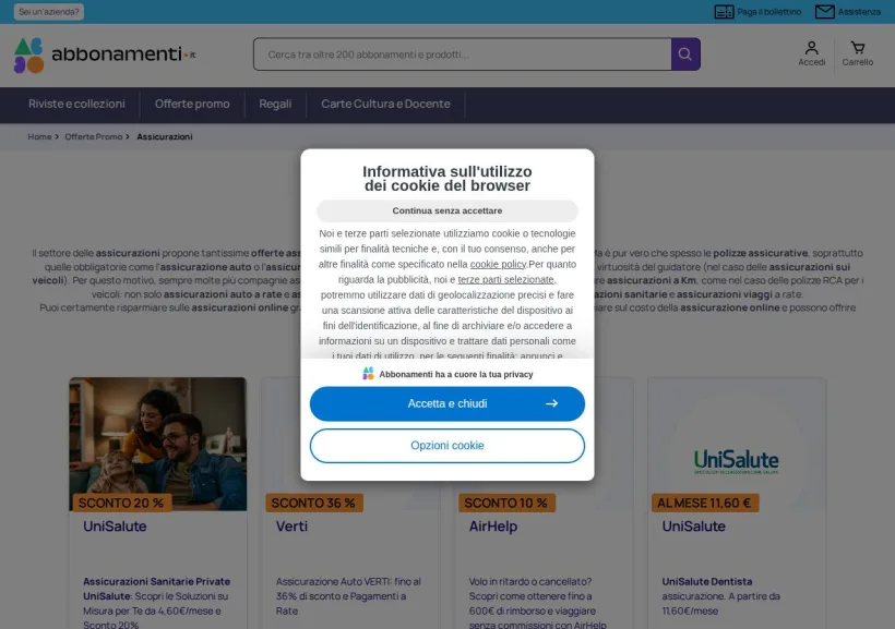 Schermata della pagina offerta di Abbonamenti.it