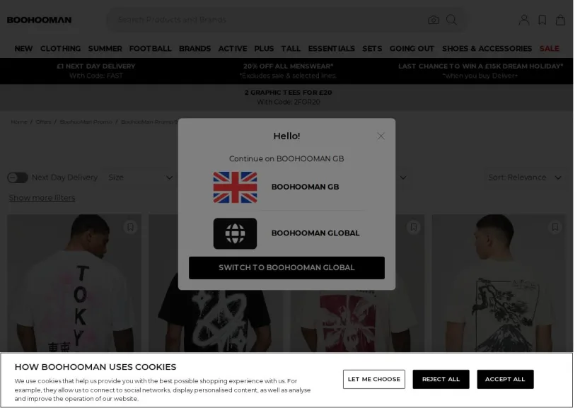 Schermata della pagina offerta di BoohooMan