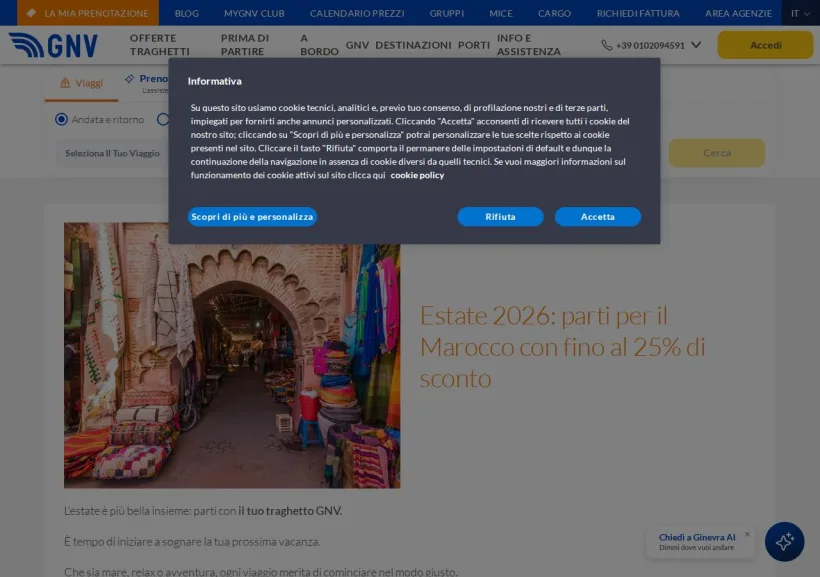 Schermata della pagina offerta di Grandi Navi Veloci