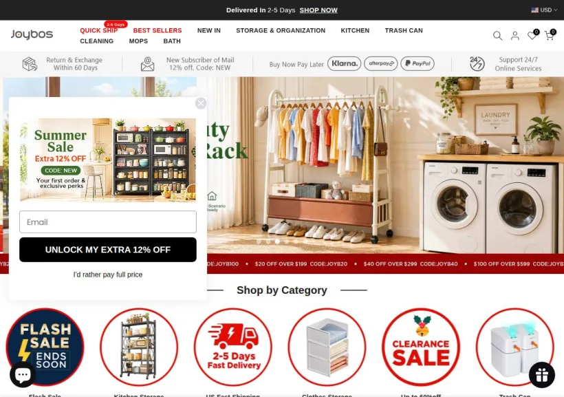 Schermata della pagina offerta di Joybos