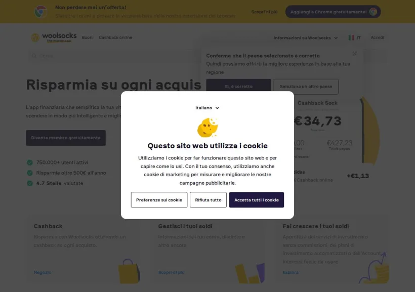 Schermata della pagina offerta di Woolsocks