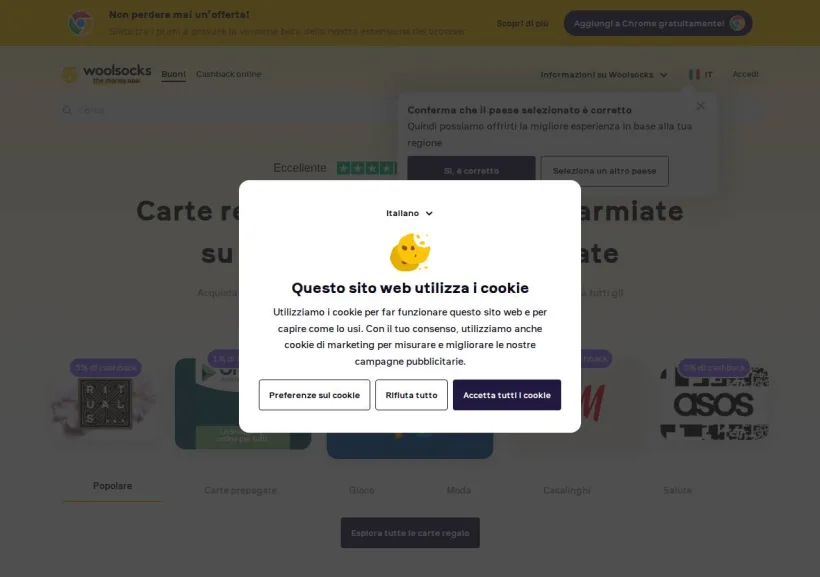 Schermata della pagina offerta di Woolsocks