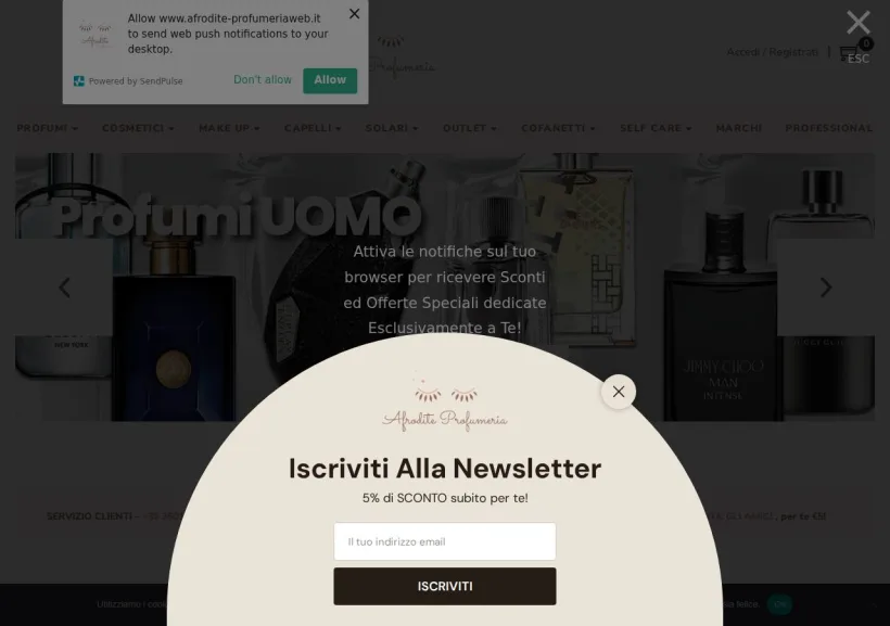 Schermata della pagina offerta di Afrodite Profumeria