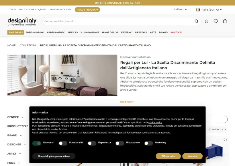 Schermata della pagina offerta di Design Italy