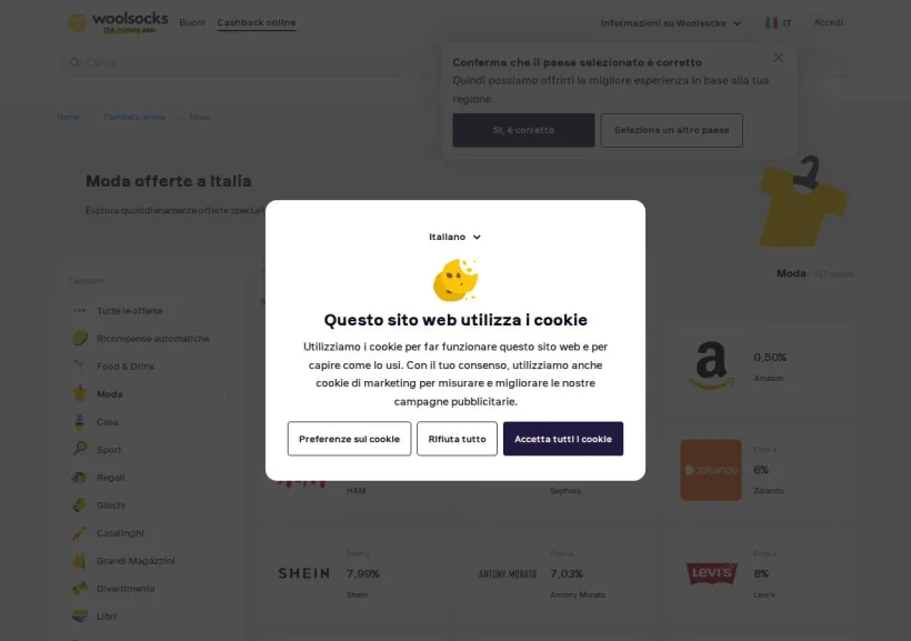 Schermata della pagina offerta di Woolsocks