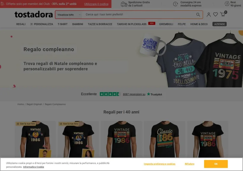 Schermata della pagina offerta di Tostadora