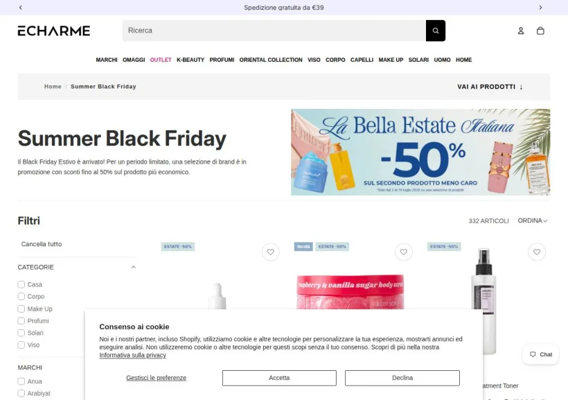 Schermata della pagina offerta di Echarme