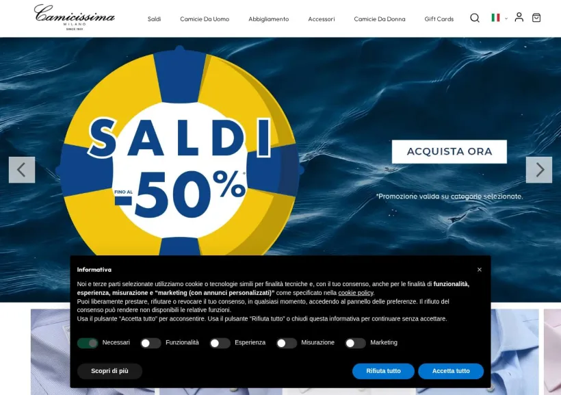 Schermata della pagina offerta di Camicissima