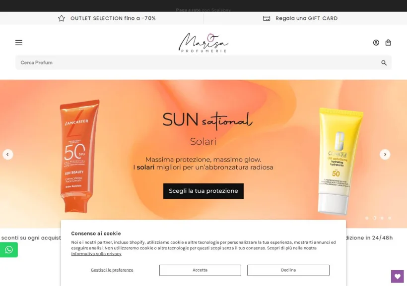 Schermata della pagina offerta di Marisa Profumerie