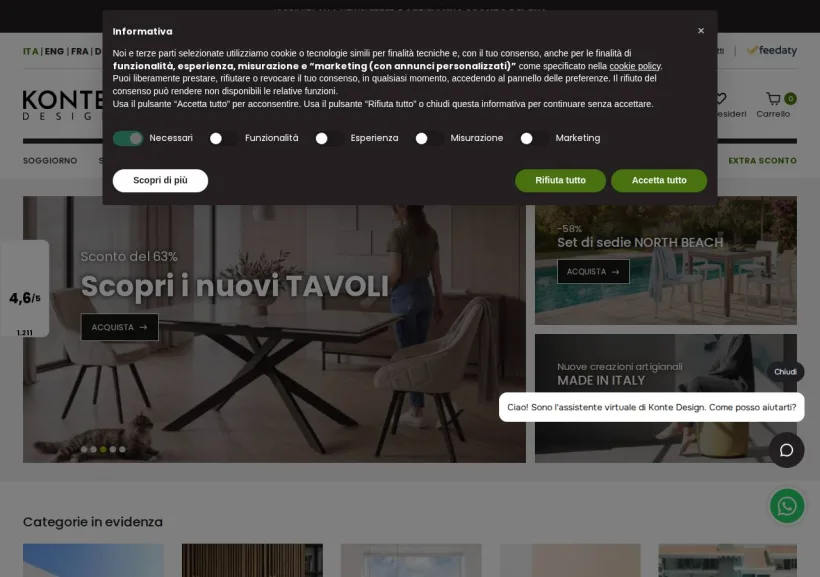 Schermata della pagina offerta di Konte design