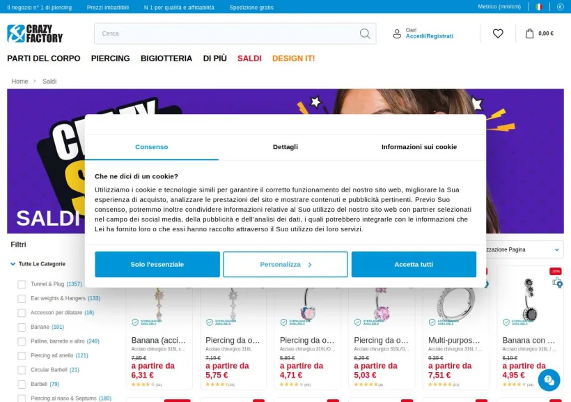 Schermata della pagina offerta di Crazy Factory