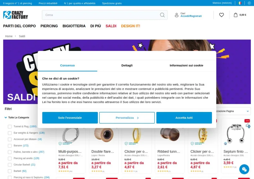 Schermata della pagina offerta di Crazy Factory