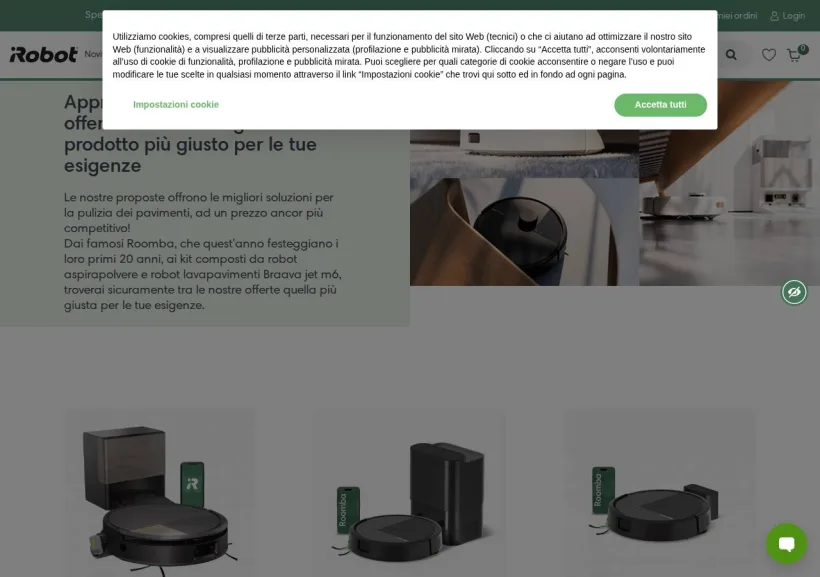 Schermata della pagina offerta di iRobot