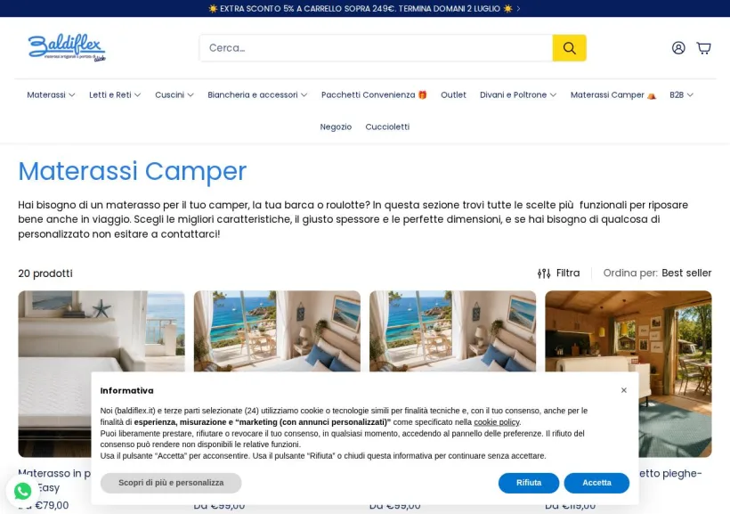 Schermata della pagina offerta di Baldiflex