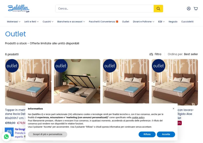 Schermata della pagina offerta di Baldiflex