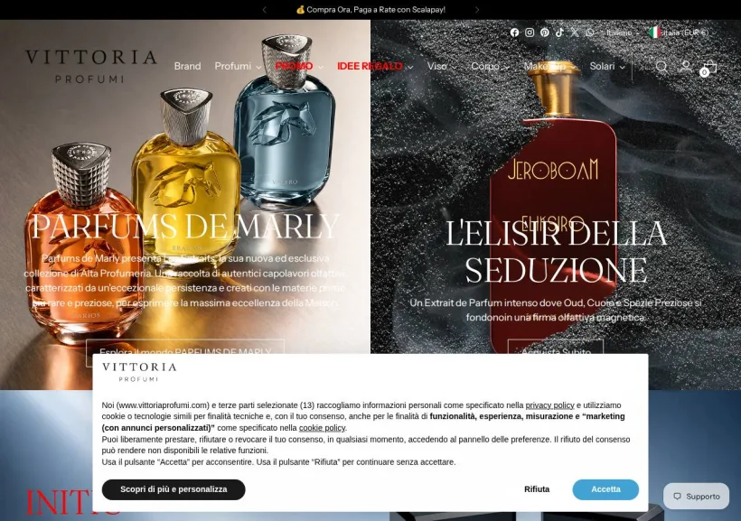 Schermata della pagina offerta di Vittoria Profumi