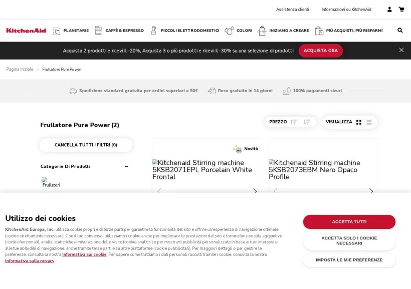 Schermata della pagina offerta di KitchenAid