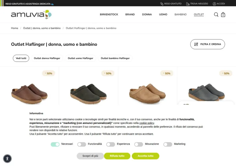 Schermata della pagina offerta di Amuvia