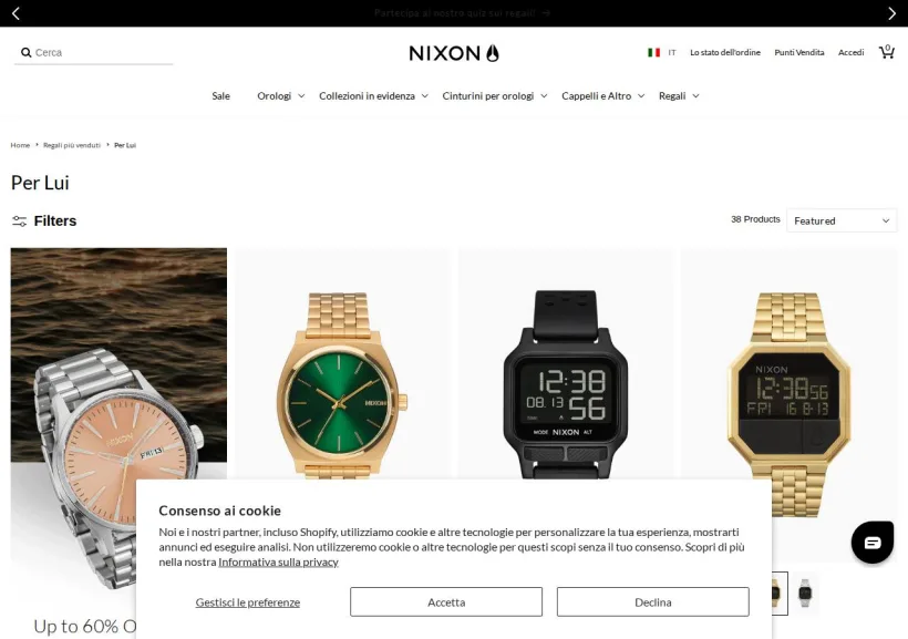 Schermata della pagina offerta di Nixon