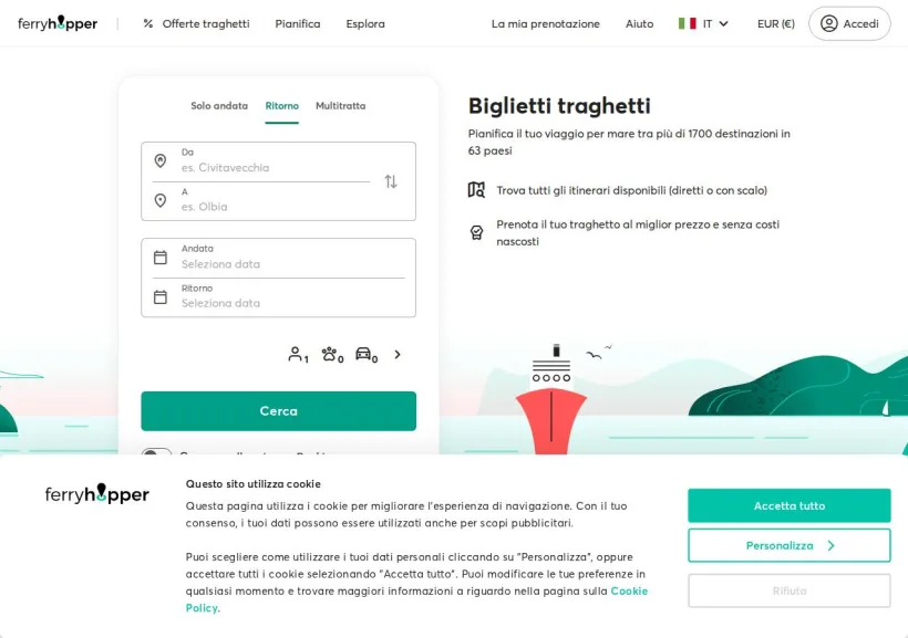 Schermata della pagina offerta di Ferryhopper