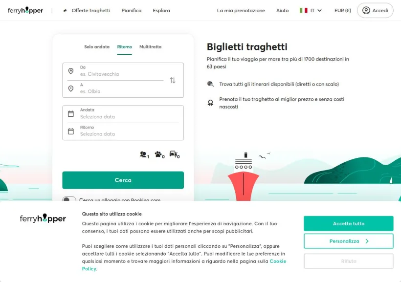 Schermata della pagina offerta di Ferryhopper
