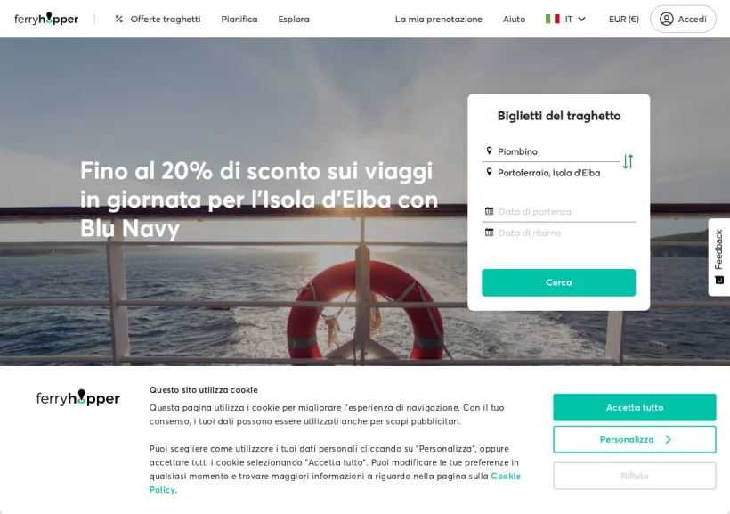 Schermata della pagina offerta di Ferryhopper
