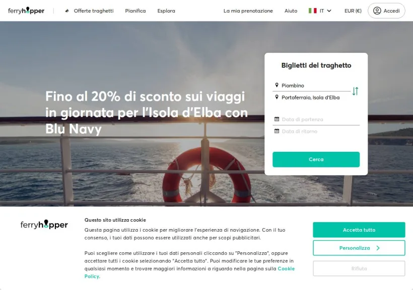 Schermata della pagina offerta di Ferryhopper