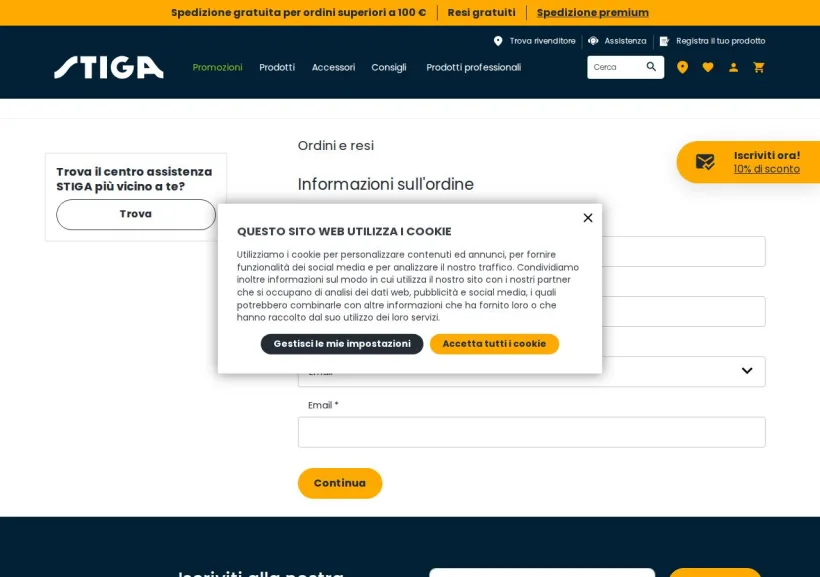 Schermata della pagina offerta di STIGA