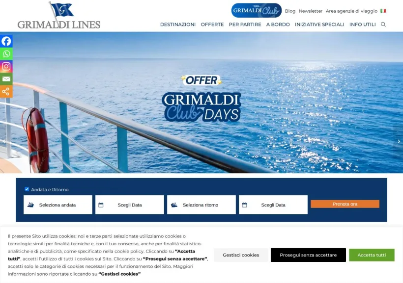 Schermata della pagina offerta di Grimaldi Lines