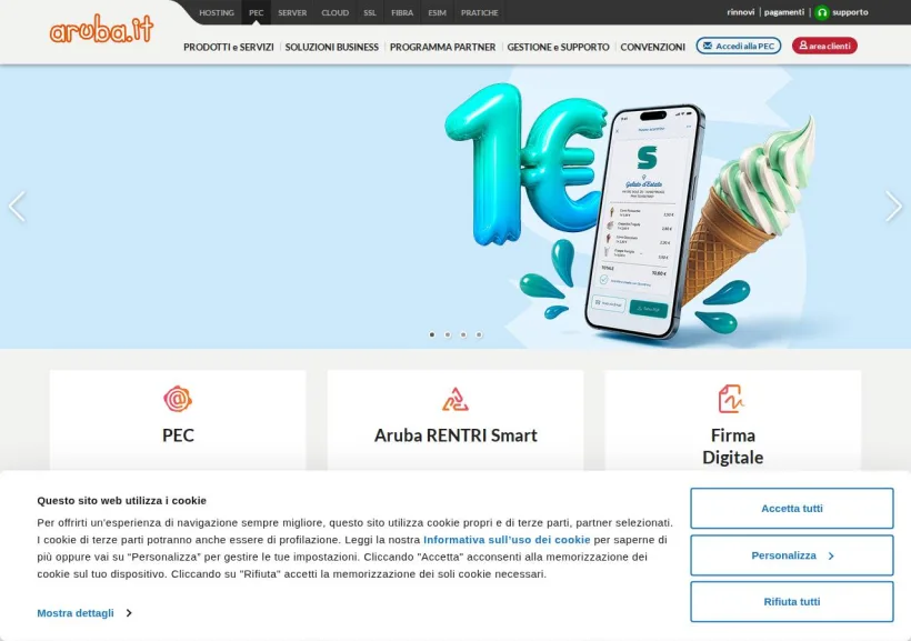 Schermata della pagina offerta di Aruba Pec - Fatturazione Elettronica