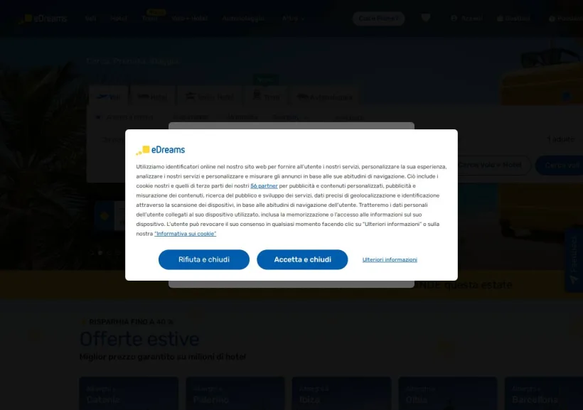 Schermata della pagina offerta di eDreams