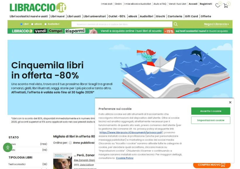Schermata della pagina offerta di Libraccio