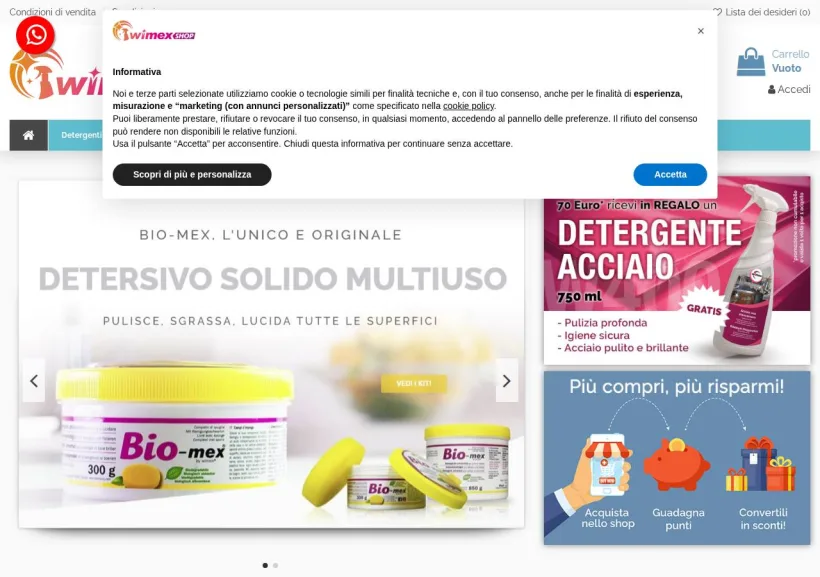 Schermata della pagina offerta di Wimex Shop