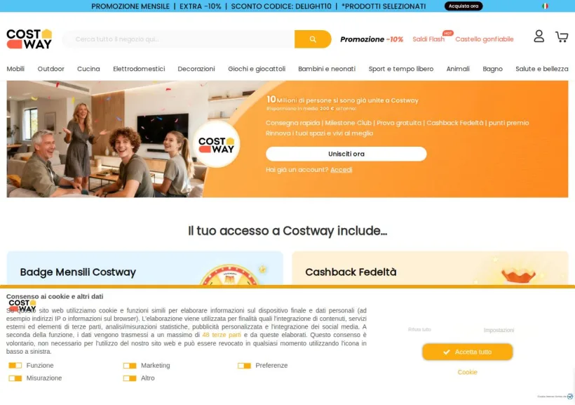 Schermata della pagina offerta di COSTWAY